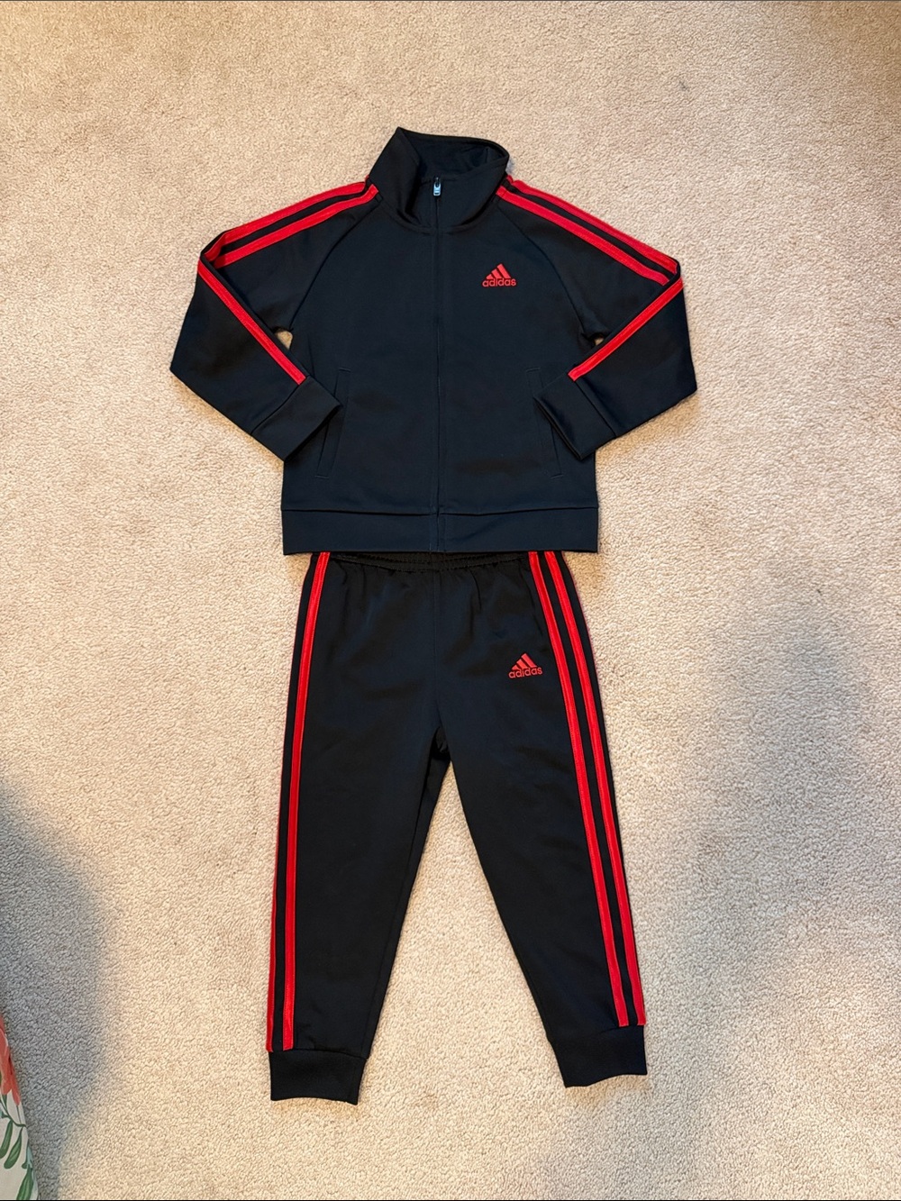 adidas Black & Red Kids Track Jacket and Joggers Set